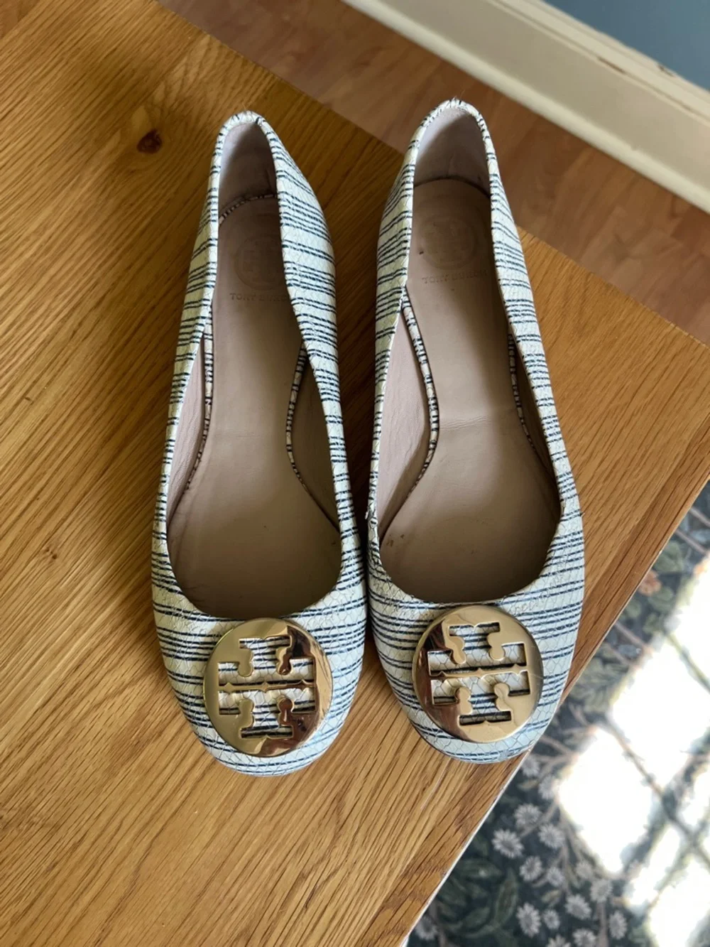 Tory Burch Striped Snake Embossed Reva Flats